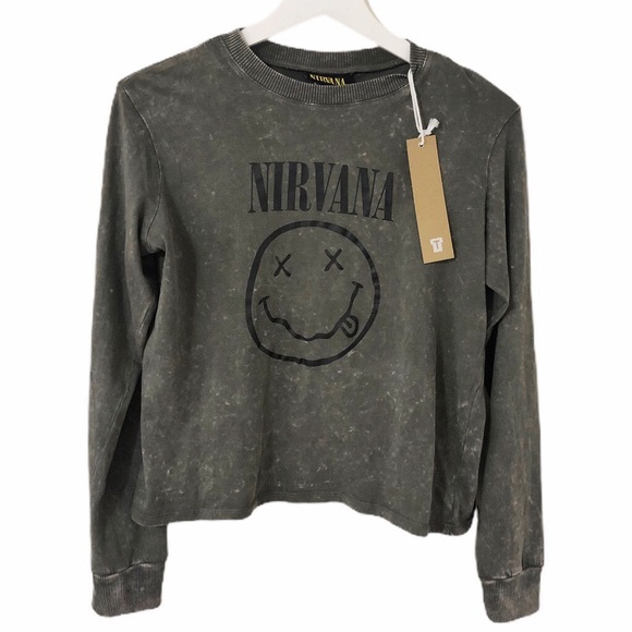 Cotton On Tops - NWT Nirvana long sleeve acid wash cropped tee (S)